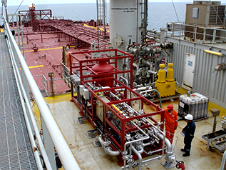 Side view oil water separator for produced water is a compact turnkey solution installed on an offshore FPSO